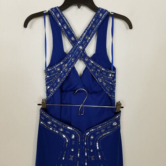 VTG Hailey Logan Dress Sz  5/6 Blue Y2K  Maxi Beaded Sleeveless V Neck Prom - Picture 5 of 8